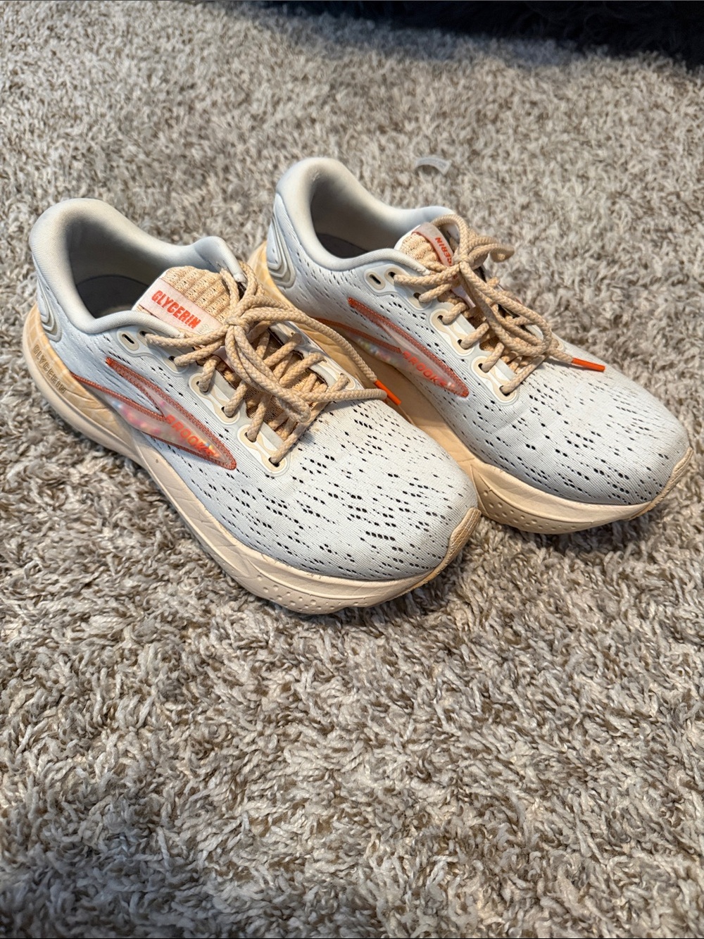 Brooks Glycerin Cream and Light Grey Cream Running Sneakers with Orange Accents